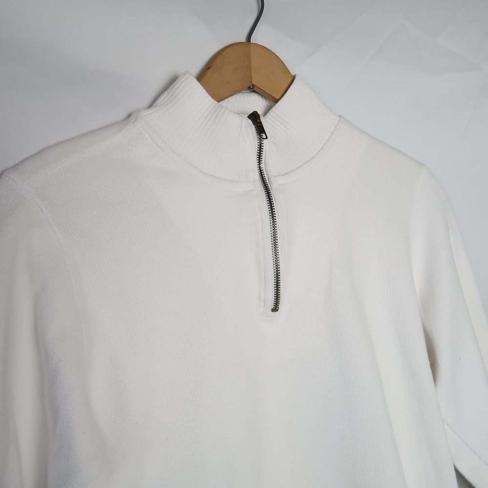 Debbie Morgan white ribbed knit 1/4 zip pullover sweater L - Picture 2 of 8